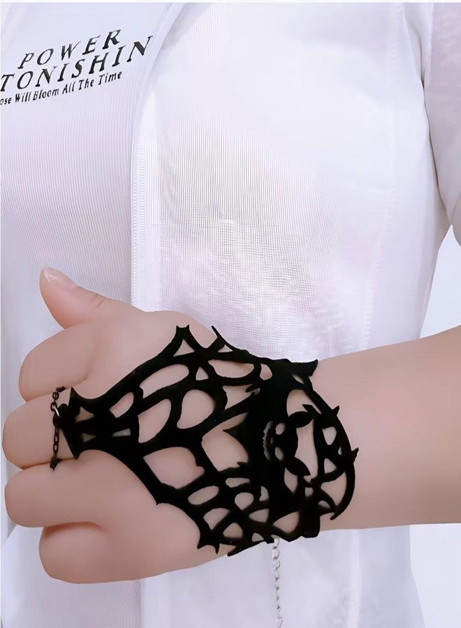 Decixde Halloween Bracelets for Women Black Velvet Bracelet with Finger Ring Gothic Spider Bat Spider Web Finger Ring Bracelet Halloween Jewelry for Women (bat) - Image 2